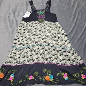 New Krista Lee Mini Womens Medium Dress Black Boho Tiered Sleeveless Embroidered